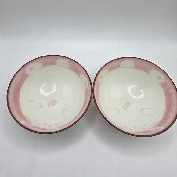 Pink Bunny Rabbit Japanese Ceramic Rice  Bowls - Picture 2 of 7